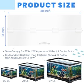 Sieral Aquarium Lids Polycarbonate Canopy with LED Light 29 x 11.38 x 0.12 inch for 20/29/37 Gallon Without Center Brace Aquariums Cover Fish Tank Lid with a Hook Knife(Clear)