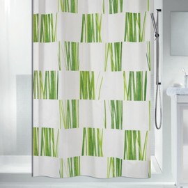 Spirella Anti-Mould Shower Curtain - Anti-Bacterial, Washable, Waterproof, Polyester, "Seagras" 180 x 200 cm, White / Green