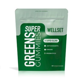 WELLSET Super Greens Gummies | 8 Botanicals Blend with Antioxidants & Gut-Friendly Probiotics | Added Probiotics + Fiber for Gut Health | 60 Gummies | Alternative to Super Greens Powder