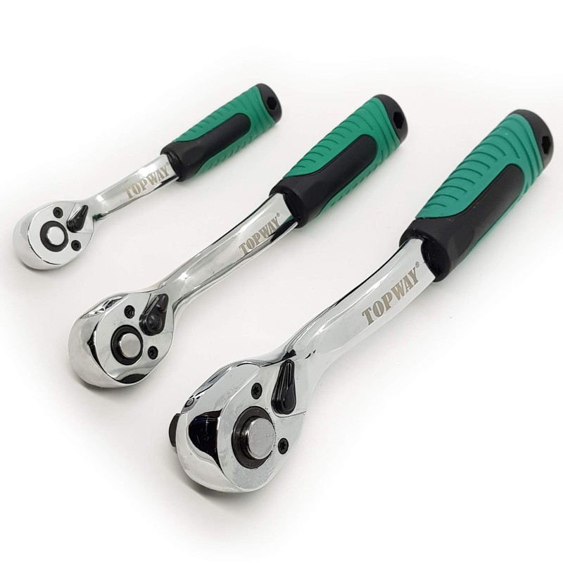 TOPWAY 3/8" Drive Ratchet Handle, 72-Teeth Quick-Released Socket Wrench Handle,