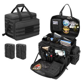 samdew Patrol Bag Law Enforcement, Duty Bag for Police Equipment with 2 Detachable MOLLE Pouches & Laptop Layer (up to 15.6"), Bailout Tactical Organizer for Car Front Seat, Black