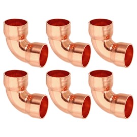 PATIKIL 15mm ID 1mm Thick Elbow Copper Fitting, 6pcs 99.9% Pure Copper Pipe Fitting 90 Degree Short Radius Tube Connector Sweat Solder for HVAC Refrigeration System