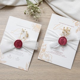 PONATIA Burgundy Wax Seal Stickers - 50 Pcs Self-Adhesive Envelopes Wax Seals for Wedding Invitations, Party Invitations, Gift Wrapping, Wine Bottle Decor