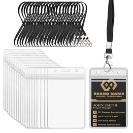20 Pcs ID Card Holder, Vertical Name Badge Holders with Lanyards, Clear Plastic Name tag Holder, Waterproof ID Badge Holders Sleeve for School, Office