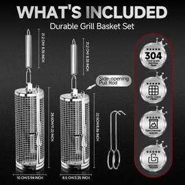 Chenovate® Heavy Duty Rolling Grill Baskets with Side-opening and Removable Handle,Grill Accessories for Veggies Shrimp Meat,Food-grade Stainless Steel,Kitchen Gadgets Fits Outdoor Cooking & Picnics,Camping Essentials,Ideal Gifts for Father's Day,Festiva