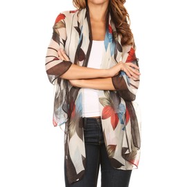 Sakkas CQSXS-7 - Nichole summer gauze featherweight patterned versitile sheer scarf wrap - 7-Black/White - OS