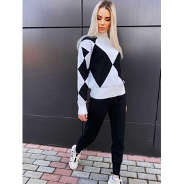 DONYKARRY Girls' Loungewear Sets, 2024 Women's 2-Piece Tracksuit with Long Sleeves Plus Size Autumn Warm Knitted Suit Bottoms Women's Y2K Streetwear, black