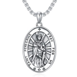 Cargari St Peregrine Medal, 925 Sterling Silver Saint Peregrine Pendant Necklace for Men Women Religious Spiritual Jewelry Necklace for Men Amulets Protection Jewelry Catholic Necklace