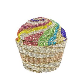 Boutique De FGG Women Cupcake Crystal Clutch Purse Rhinestone Evening Handbags Formal Party Clutch Bag, Mini, Rainbow