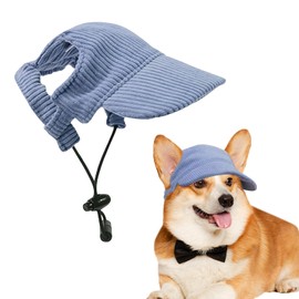 Voarge Dog Baseball Cap, Adjustable Dog Cap with Ear Holes Sun Hat Summer Travel Hat Corduroy Breathable Dog Sun Hat (Blue, L)