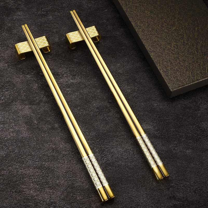 TIICOO Metal Chopsticks Reusable 2 Pairs Titanium Stainless Steel 18/8