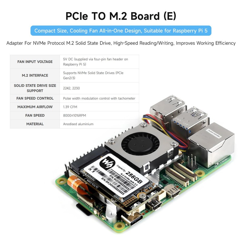 Waveshare PCIe to M.2 Adapter Board (E) for Raspberry Pi