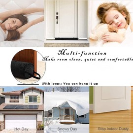 Under Door Draft Stopper 36 Inch, Black Weighted Door Draft Blocker Snake Door Sweep with Loop and Weather Stripping Removable, Heavy Duty Draft Guard Noise Sound and Windproof for Doors and Windows