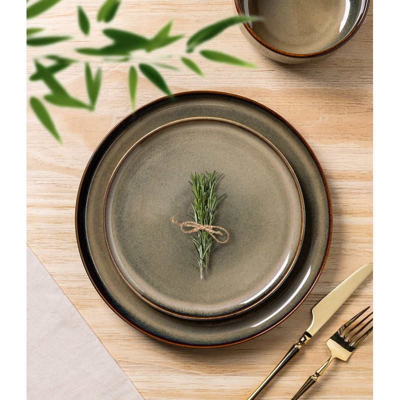 TheTerra Ceramic Dinnerware Sets for 4, 12 Pieces Handmade Reactive