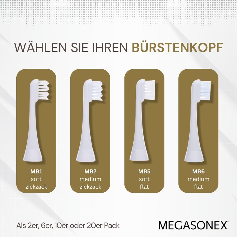 6x Megasonex Brush Heads Zig-Zag Medium