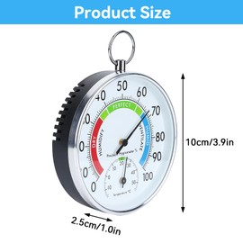 Thermometer Hygrometer 2 in 1, Hygrometer Indoor Analogue and Thermometer Analogue Indoor Stainless Steel Thermometer Hygrometer Analogue Indoor Outdoor Analogue Monitor Temperature with Hanging Ring