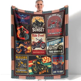 HommomH Vintage Motorcycle Fleece Blanket for Adults Men Women, Riding Lovers Gifts, Soft Warm Cozy Throw Blankets for Motor Bikers/Riders, 50"x60"