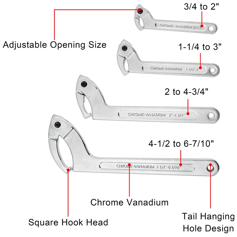 Wadoy Spanner Wrench Set Adjustable C Pin Spanner Hook Wrench