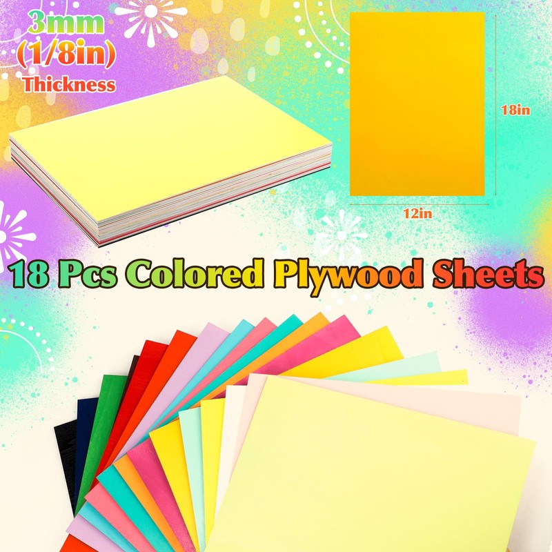 Geelin 18 Pcs 18 x 12 Inches Colored Plywood Sheets