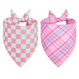 QUQULE Dog Bandana Girl Large 2PCS, Pink Spring Scarf, Durable Triangle Reversible Bibs Handkerchief for Puppy Pet