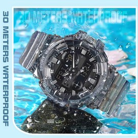 CARLIEN Men's Analog Digital Display LED Watch Military Multifunctional Waterproof Quartz Sports Watch with Transparent Strap (Transparent Black-Black) …