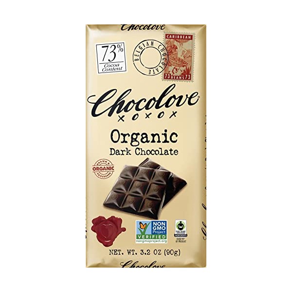 Chocolove Organic Dark Chocolate, 73% Cacao | 12 Pack | Non GMO, Rainforest Alliance Certified Cacao | 3.2oz Bar