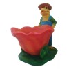 Rana Con Maceta Forma De Flor, Figura Resina Fina