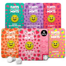 Flintts Mints Fruit Troop (Cool Watermelon, Luxury Grape, Cherry, Sour Tangerine, Strawberry Magic, Lemon) - Sugar Free Mints - Breath Mints Pocket Size - Mouth Watering Mints for Oral Health