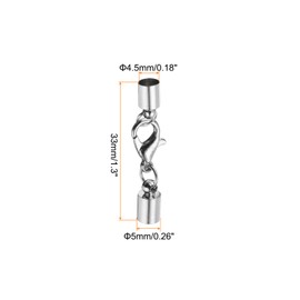 MECCANIXITY 5 Piezas Tapones de Extremo de Cordón 4.5mm ID Plata Cobre Columna Tapones de Extremo de Barril para Pulseras Collares Borlas Cordón de Cuero