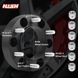 HISH 1.5 inch 6x5.5 Wheel Spacers for Tacoma 4Runner, with Lug Nuts without Locking Hub, Package of 4