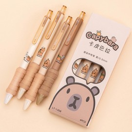 MOZXIRZ 4 Pcs Cute Retractable Pens Capybara Soft Grip Gel Pens Black Ink Pens 0.5mm Fine Point Smooth Writing Pens Office School Supplies Women Girls Boys Men (4Pcs Capybara)