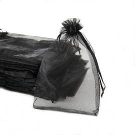 Pack of 50 Organza Bags for Filling, Organza Bags, Gift Bags, Drawstring Bags, Organza Bags for Festival, Party, Wedding, Candy Bags, Jewellery Bag, Lavender Gift Bag, 9 x 12 cm, Black