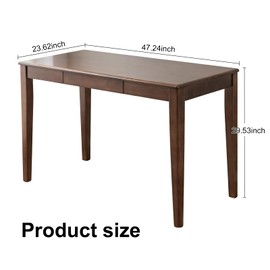 Solid Wood Desk with Drawer, Wooden Home Office Desk for Work, Student Computer Desk for Small Spaces, Gaming Study PC Desk for Bedroom, Easy to Assemble (Walnut Color 47 inch)