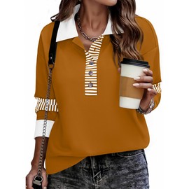 Zeagoo Womens Oversized Sweatshirt Casual Long Sleeve Button Henley Neck Pullover Tunic Tops Outfits Light Brown M