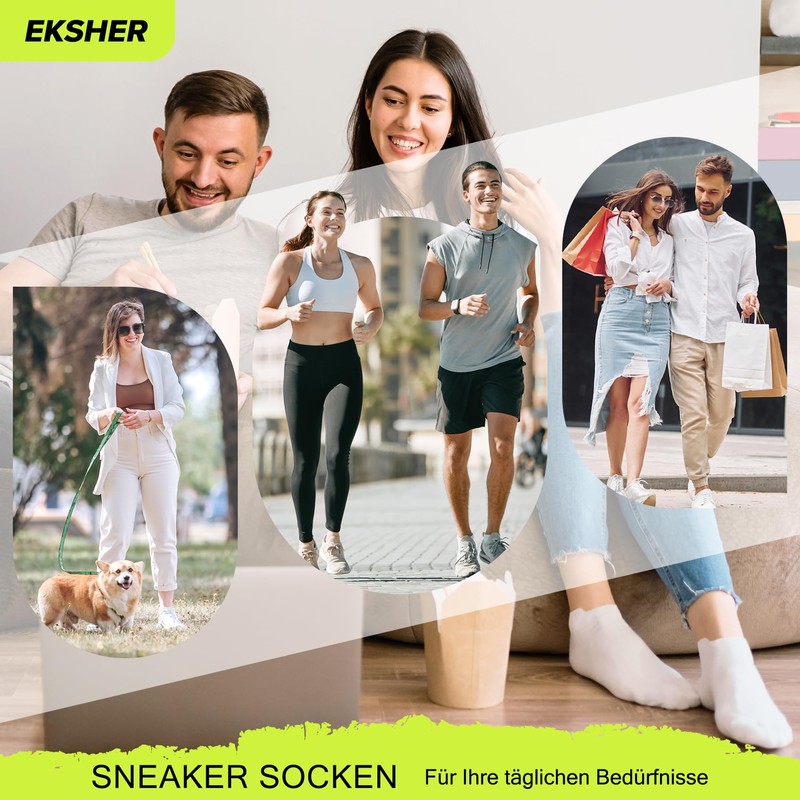 EKSHER 10 Pairs Unisex Plain Trainer Socks with Padded, Short