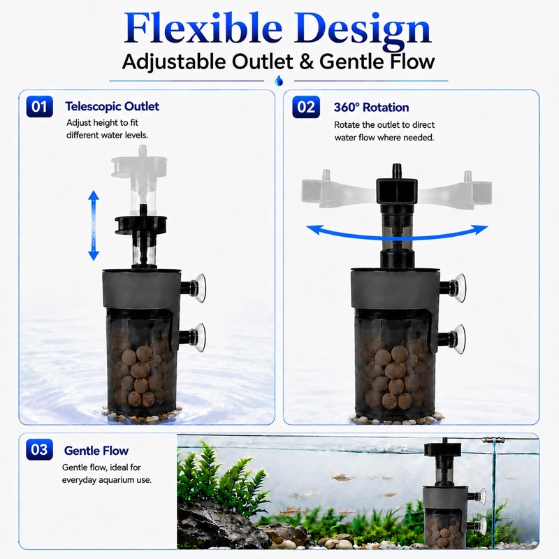 Turchongeco Air-Driven Aquarium Filter with Ceramic Balls, Small