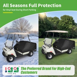 10L0L Waterproof Golf Cart Seat Cover Protector for EZGO, Club Car, Yamaha 4 Passenger/2+2 Front Rear Seat - Portable All Weather Full Protection Cover-Black