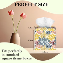 Yellow and Navy Chrysanthemum Flower Tissue Box Cover Square,Abstract Colorful Floral Leather Tissue Box Holder Decorative Facial Cube Paper Cover Case Organizer for Bathroom Night Stands Desk Home