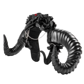 GIFTSHOP101 Black Gothic Demon Raven Skull Headband with Large Horns and Rose