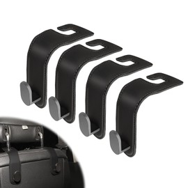 MAKENDO 4 Pack Car Headrest Hooks, Car Seat Organizer with PU Leather & Stainless Steel Up to 44 lbs, Car Seat Back Hook for Purse/Bags