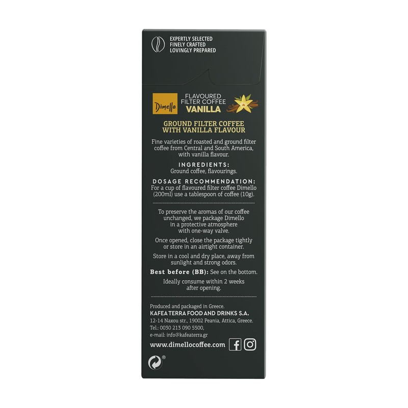Dimello Vanilla Flavoured Ground Coffee, 250g - Luxurious Filter Blend