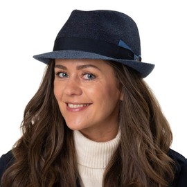 LIERYS Classic Twotone Trilby Wool Hat - Fedora Style - Autumn/Winter - Women & Men - Mottled Multicoloured - Made in Italy, blue