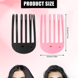 2pcs Wind Shaping Styling Combs for Curly Fluffy Bangs, 6-Tooth Instant Hair Root Lifting Clips Easy High Crown Volume Tools for Women's Natural Voluminous Volumizing Looks(Black, Pink)