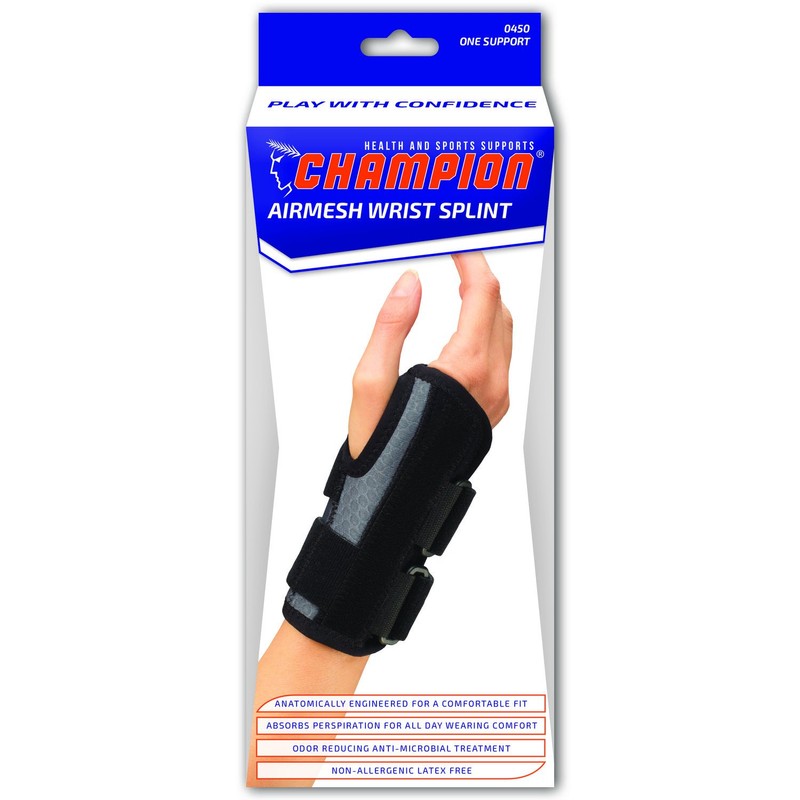 Champion Wrist Splint, Universal Fit, Maximum Support, Airmesh Fabric, Black,