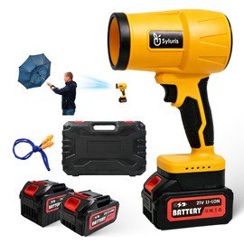 Syluris Leaf Blower Cordless, 1000000 RPM Handheld Leaf Blower with 1×5.0Ah and 1×4.0Ah Batteries, Lightweight Adjustable Speed, Electric Blower for Lawn Care, Leaves, Dust Cleaning（Yellow）