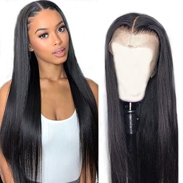 Women's Black Long Wigs 13 x 6 Lace Closure Wig Pre Plucked Free Part Wig With Baby Hair Brazilian Remy Hair Free Part Grade 8A Unprocessed Virgin Hair Wig 18 Inches