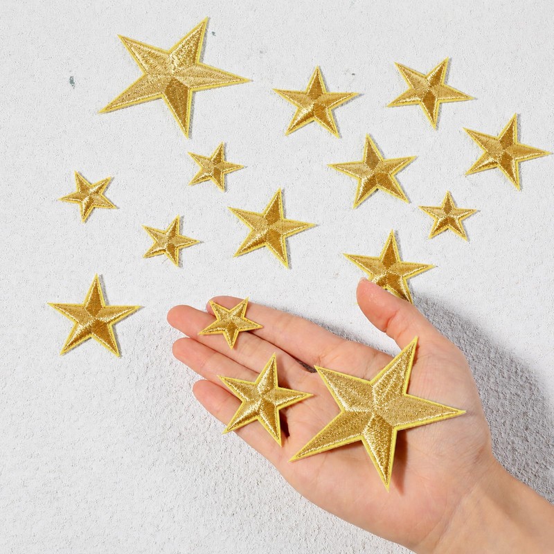 30Pcs Gold Star Iron on Patch, 3 Sizes Gold Embroidered
