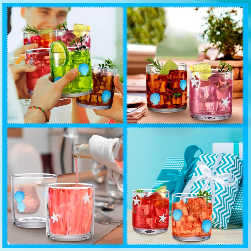 Singhoow 2 Pcs 14 oz Icon Juice Glasses Starfish Seashell