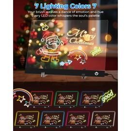 ITENGHUA Led Note Board with 7 Colors 13.7"X10", Acrylic Dry Erase Board with Light, Doodle Glow Drawing Board with 5 Modes, Touch Control, LED Drawing Board for Kids with Stand, 7 Markers