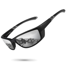 Ofwin Sports Polarized Sunglasses for Men Women UV Protective Driving Running Cycling Fishing Sun Glasses Matte Black Frame/Silver Mirror Lens